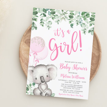 Koala Balloons Eucalyptus Girl Baby Shower Invitation by printcreekstudio at Zazzle