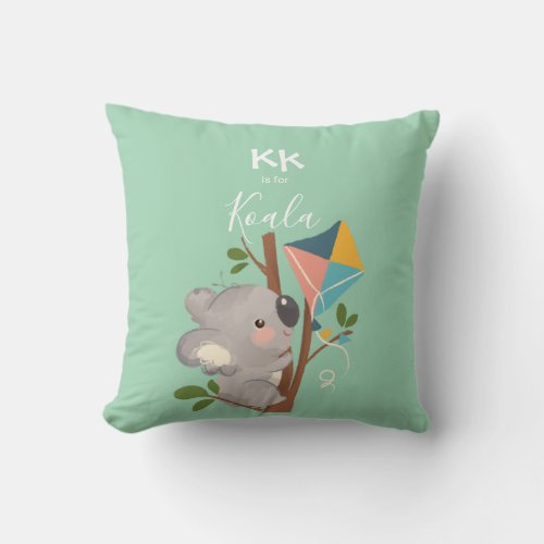Koala Bear  Add Your Name Cute Alphabet Monogram Throw Pillow
