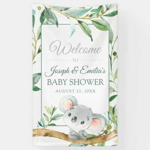 Koala Bear and Eucalyptus Leaf Baby Shower Banner