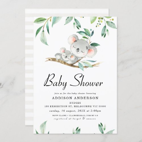 Koala Bear And Foliage Baby Shower Invitation