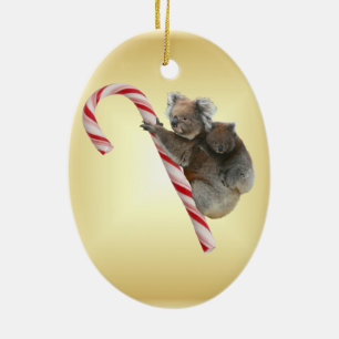 Koala Bear and Joey Cub Candy Cane Ceramic Ornament