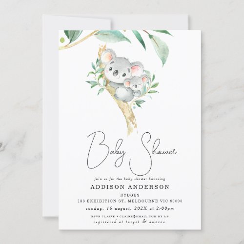 Koala Bear And Joey Foliage Baby Shower Invitation