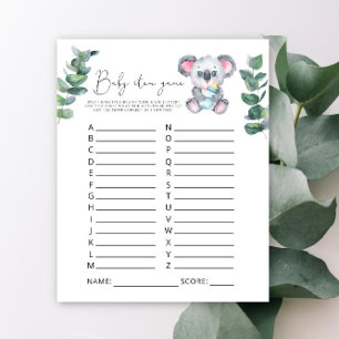 Koala Bear Baby Item Game. Baby Shower Game