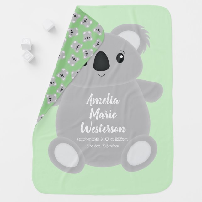 Koala Bear Baby Shower Baby Blanket (In Situ)