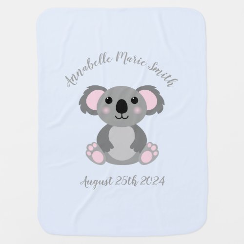 Koala Bear Baby Shower Blue Boy Baby Blanket