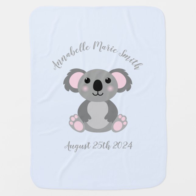 Koala Bear Baby Shower Blue Boy Blanket (Front)