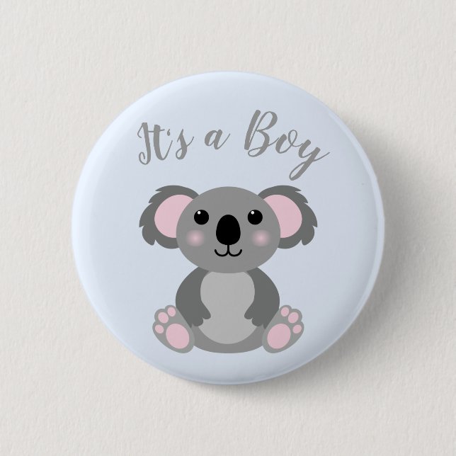 Koala Bear Baby Shower Blue Boy Button (Front)