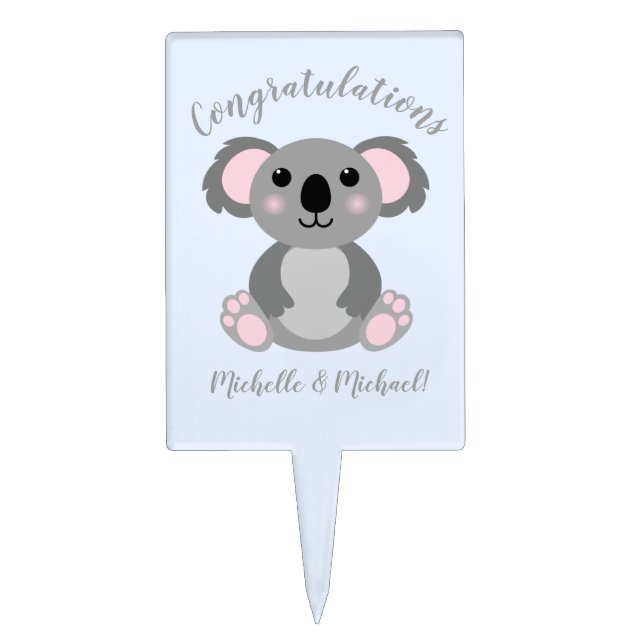 Koala Bear Baby Shower Blue Cake Topper (Front)