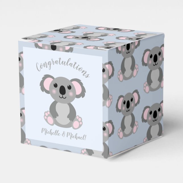Koala Bear Baby Shower Blue Favor Boxes (Front Side)