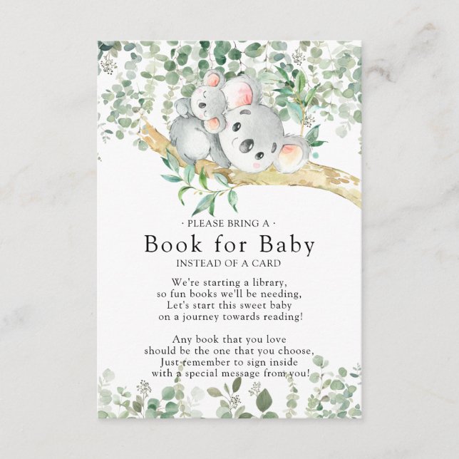 Koala Bear Baby Shower Book for Baby Card (Front)