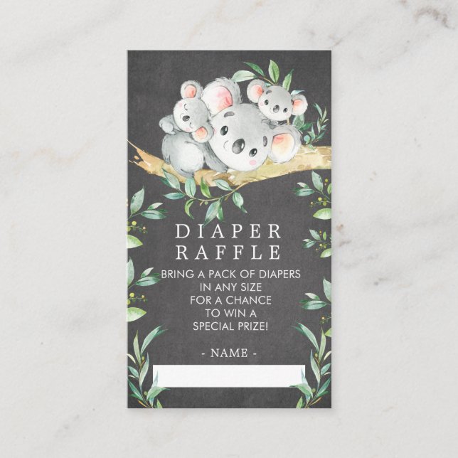 Koala Bear Baby Shower Diaper Raffle Ticket Enclosure Card (Front)