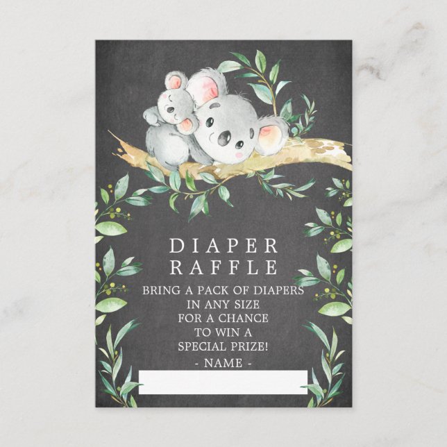 Koala Bear Baby Shower Diaper Raffle Ticket Enclosure Card (Front)