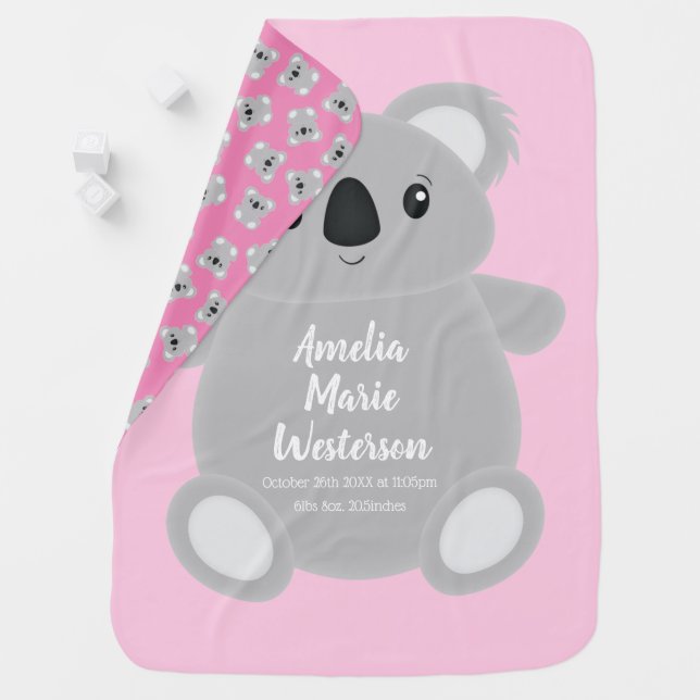 Koala Bear Baby Shower Girl Baby Blanket (In Situ)