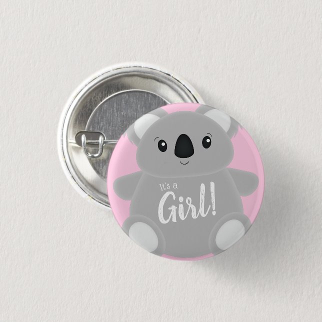 Koala Bear Baby Shower Girl Button (Front & Back)