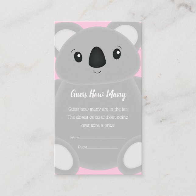 Koala Bear Baby Shower Girl Enclosure Card (Front)