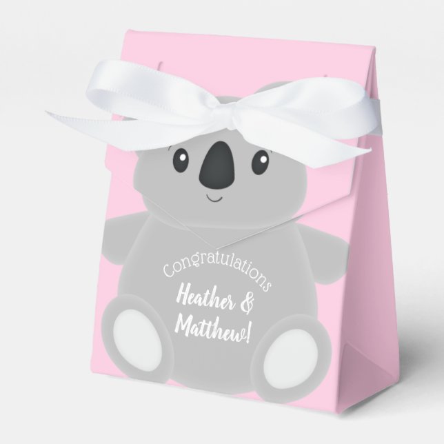 Koala Bear Baby Shower Girl Favor Boxes (Front Side)