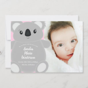 Koala Bear Baby Shower Girl Invitation