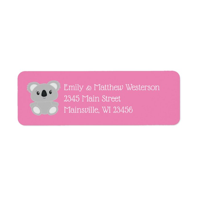 Koala Bear Baby Shower Girl Label (Front)