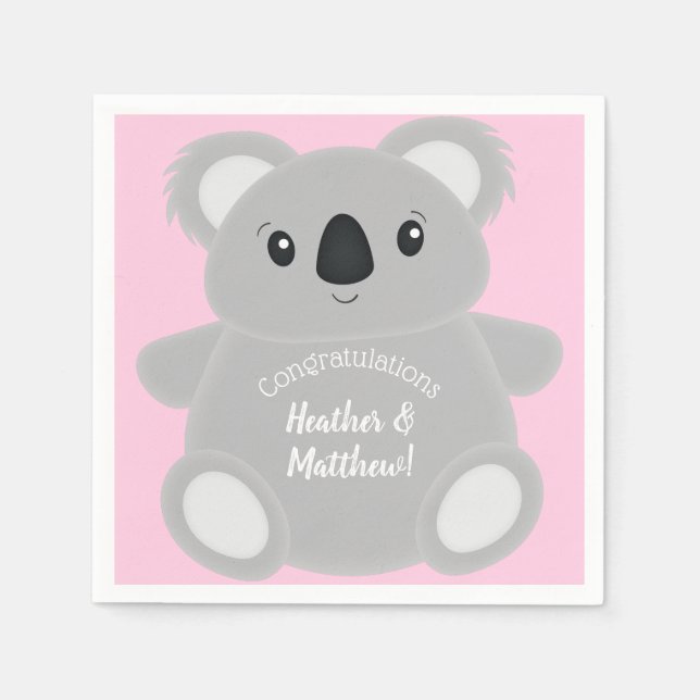 Koala Bear Baby Shower Girl Napkins (Front)