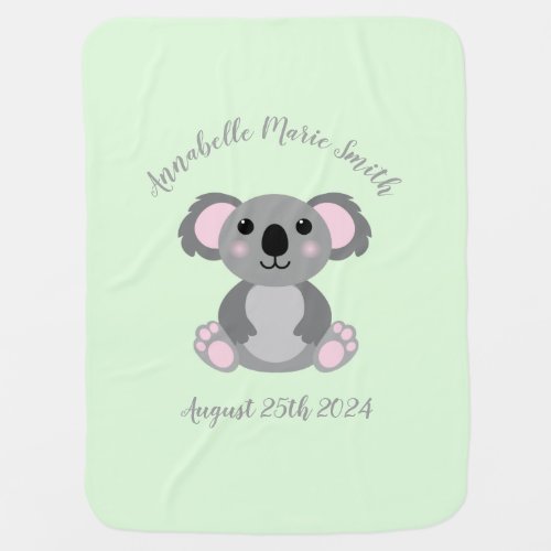 Koala Bear Baby Shower Green Gender Neutral Baby Blanket