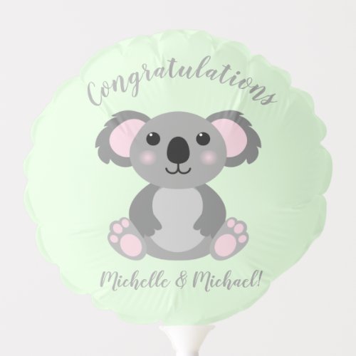 Koala Bear Baby Shower Green Gender Neutral Balloon