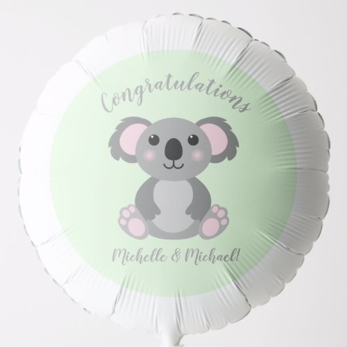 Koala Bear Baby Shower Green Gender Neutral Balloon
