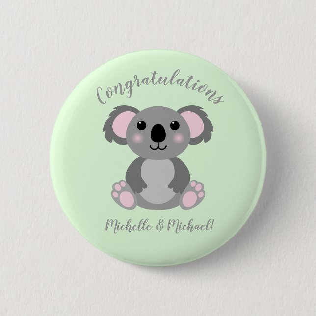 Koala Bear Baby Shower Green Gender Neutral Button (Front)