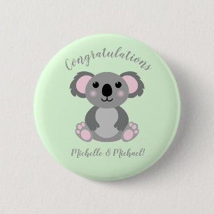 Koala Bear Baby Shower Green Gender Neutral Button