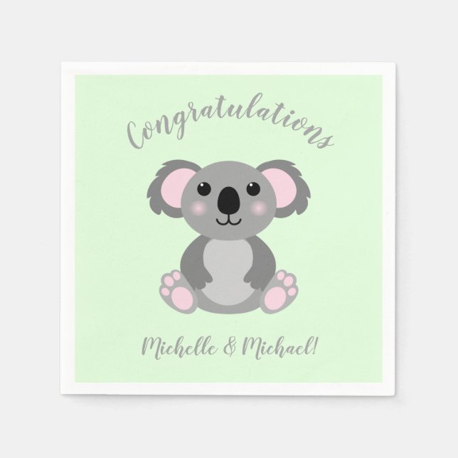 Koala Bear Baby Shower Green Gender Neutral Napkins (Front)