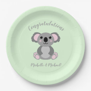 Koala Bear Baby Shower Green Gender Neutral Paper Plates