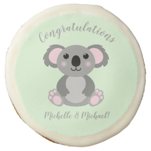 Koala Bear Baby Shower Green Gender Neutral Sugar Cookie