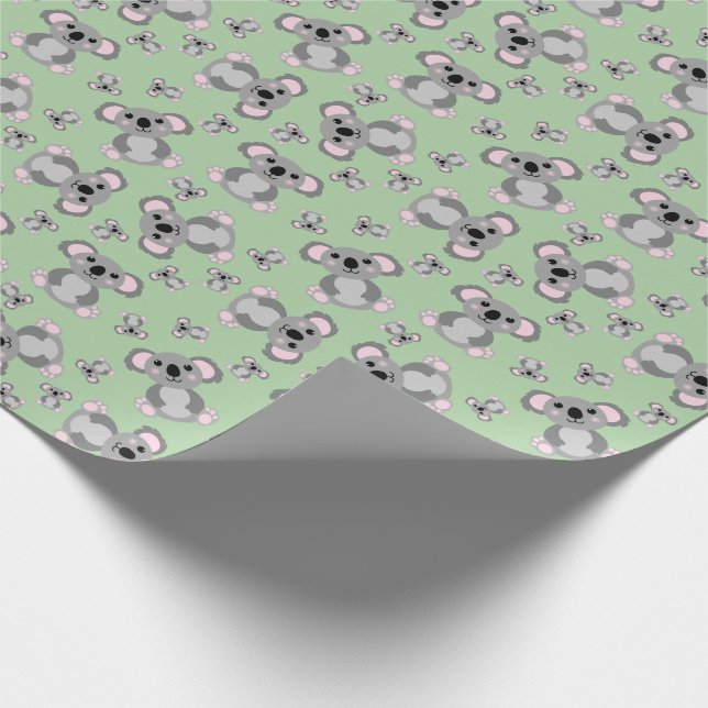 Koala Bear Baby Shower Green Gender Neutral Wrapping Paper (Corner)