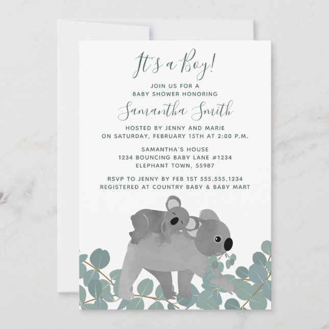 Koala Bear Baby Shower Invitation (Front)