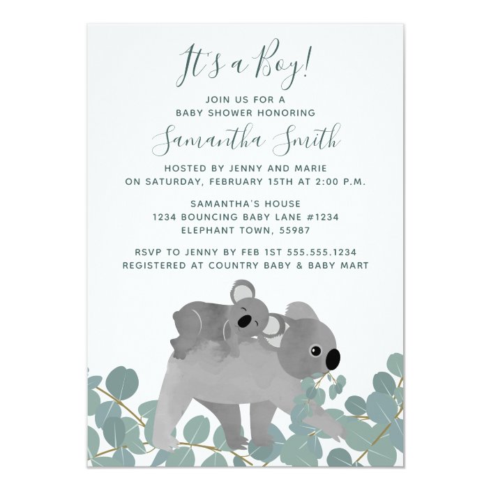koala bear baby shower invitations
