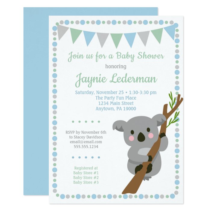 koala bear baby shower invitation blue mint boys  zazzle