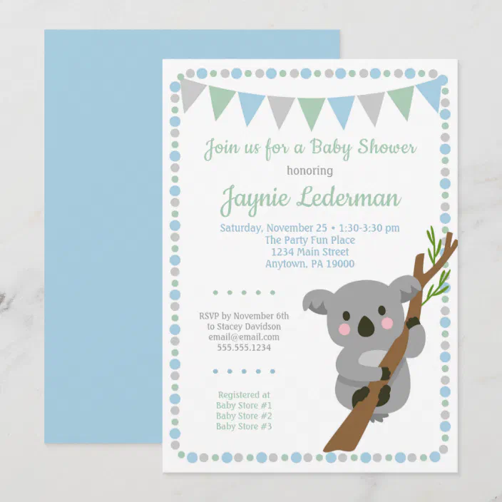Koala Bear Baby Shower Invitation Blue Mint Boys Zazzle Com