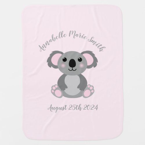 Koala Bear Baby Shower Pink Girl Baby Blanket