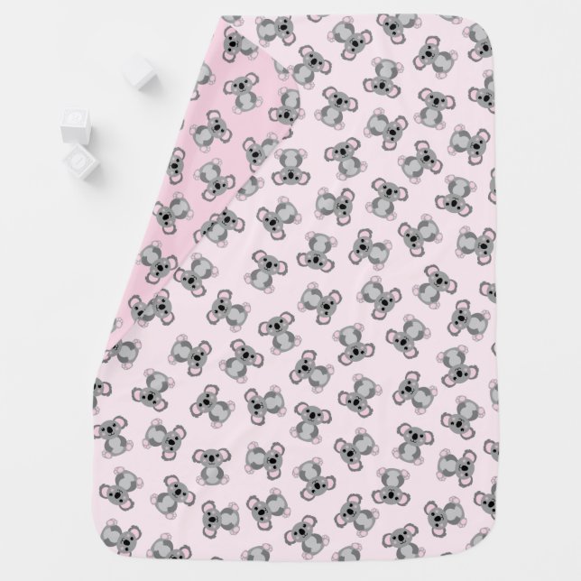 Koala Bear Baby Shower Pink Girl Baby Blanket (In Situ)