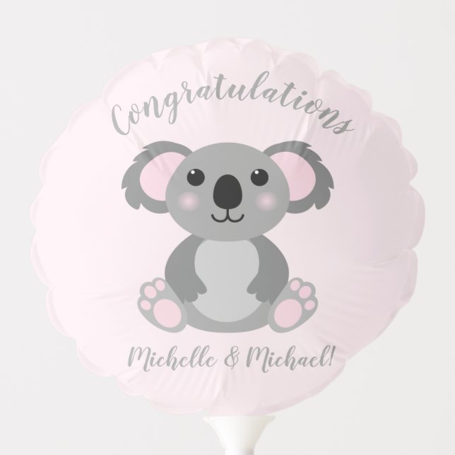 Koala Bear Baby Shower Pink Girl Balloon (Front)