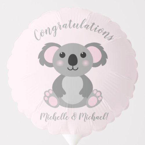 Koala Bear Baby Shower Pink Girl Balloon