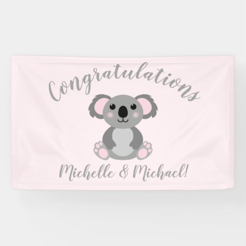 Koala Bear Baby Shower Pink Girl Banner