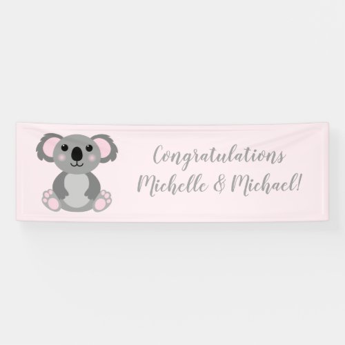 Koala Bear Baby Shower Pink Girl Banner