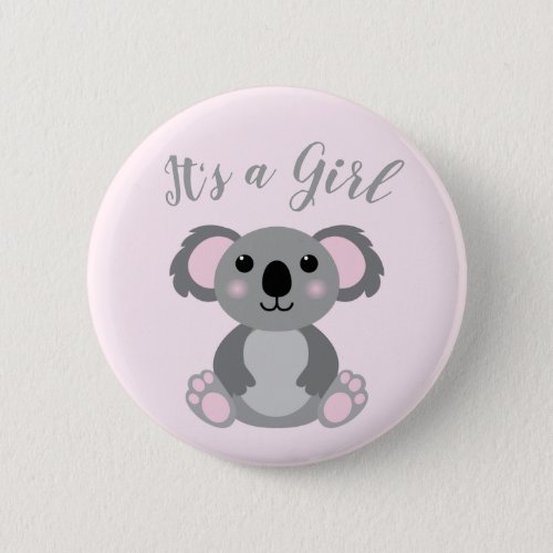 Koala Bear Baby Shower Pink Girl Button