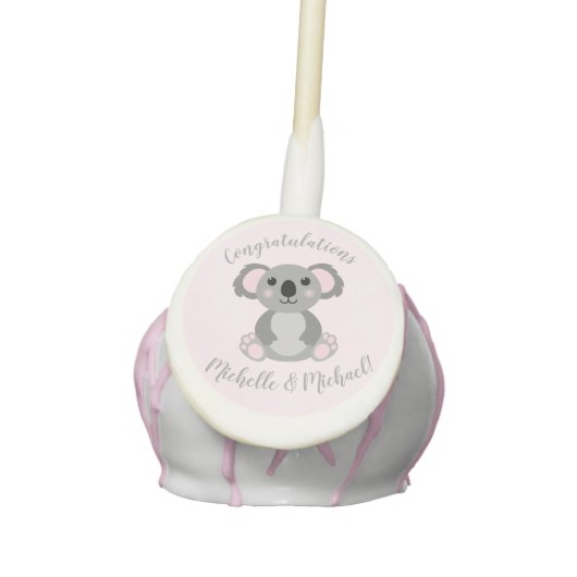 Koala Bear Baby Shower Pink Girl Cake Pops (Front)