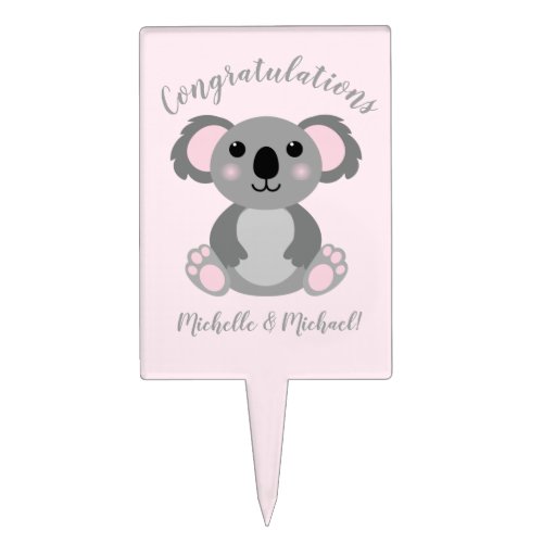 Koala Bear Baby Shower Pink Girl Cake Topper