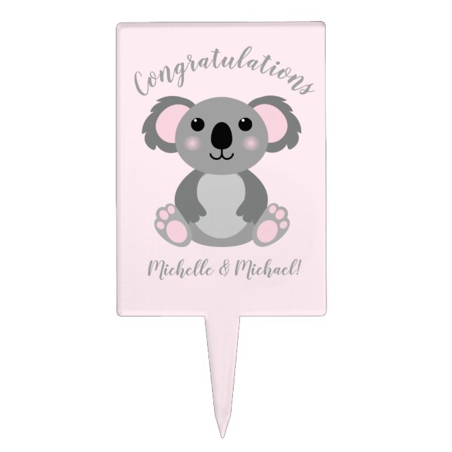 Koala Bear Baby Shower Pink Girl Cake Topper (Front)