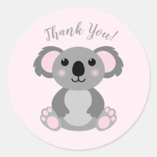 Koala Bear Baby Shower Pink Girl Classic Round Sticker