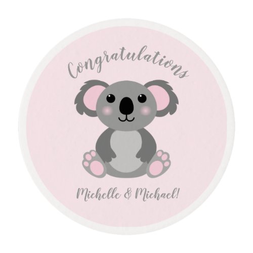 Koala Bear Baby Shower Pink Girl Edible Frosting Rounds