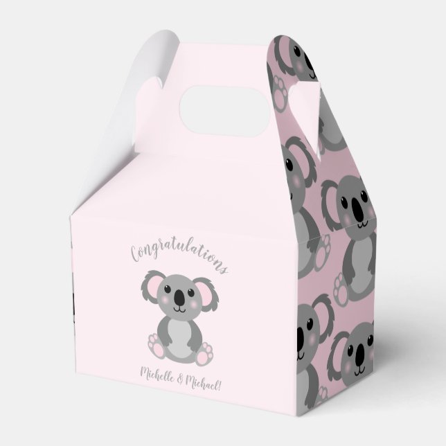 Koala Bear Baby Shower Pink Girl Favor Boxes (Front Side)