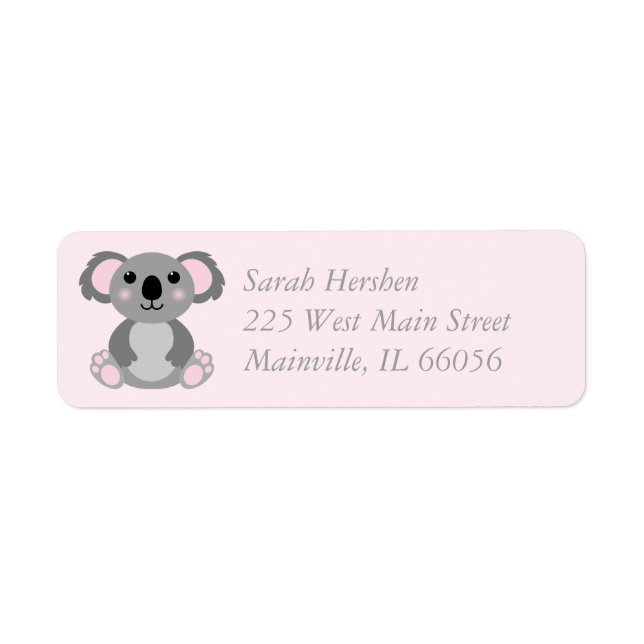 Koala Bear Baby Shower Pink Girl Label (Front)